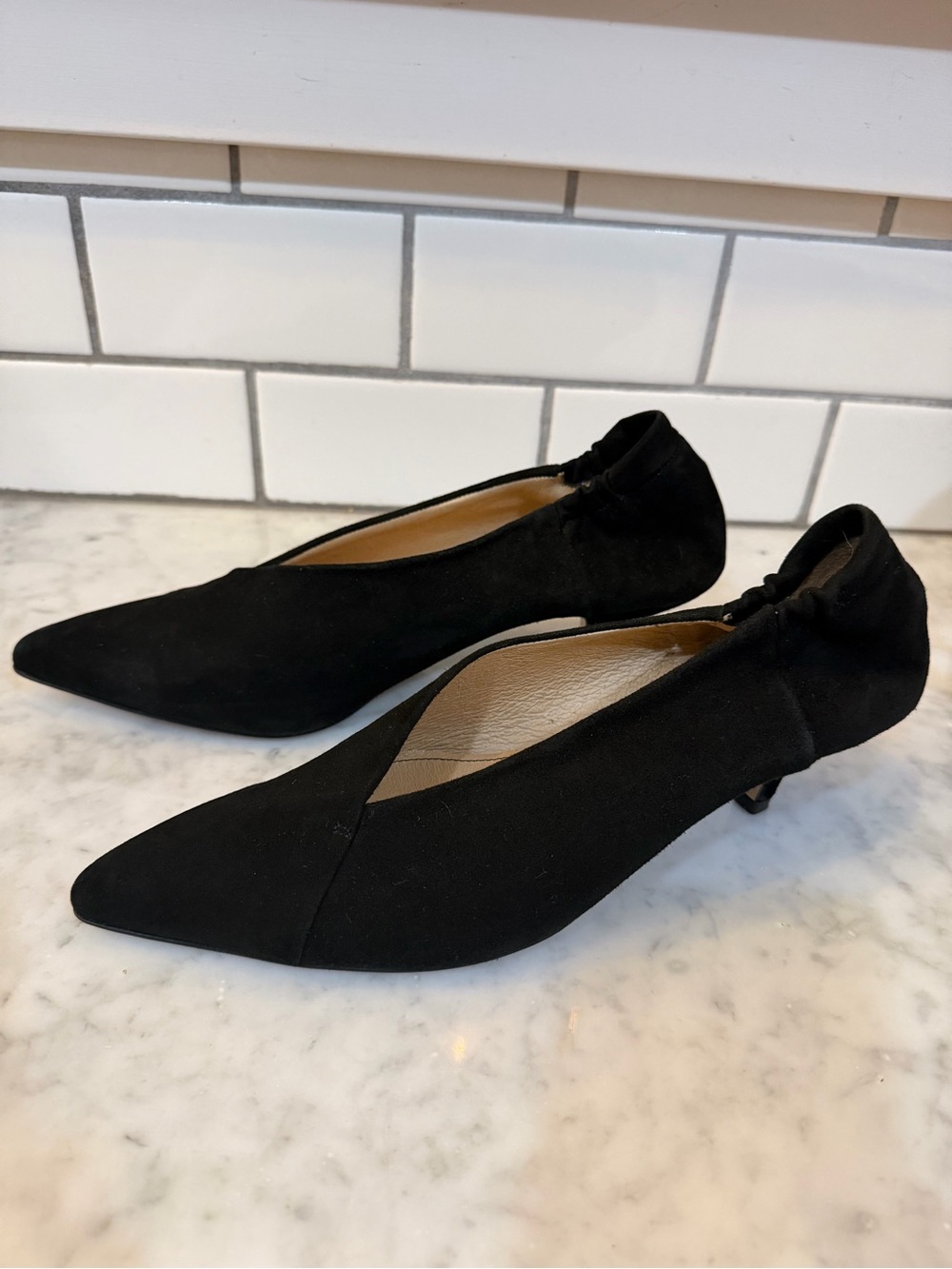 Black Suede Pointed-Toe Low Heel Pumps